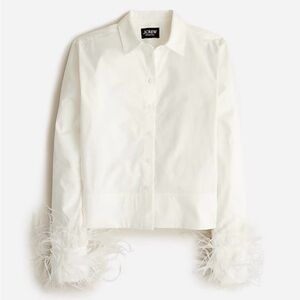 J. Crew Collection White Feather-Trim Button Down Shirt Garçon 4